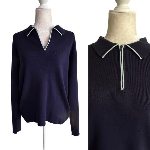 Y2K Banana Republic Knit Cotton 1/4 Zip Sweater Top Size Medium Blue Preppy - Picture 1 of 4
